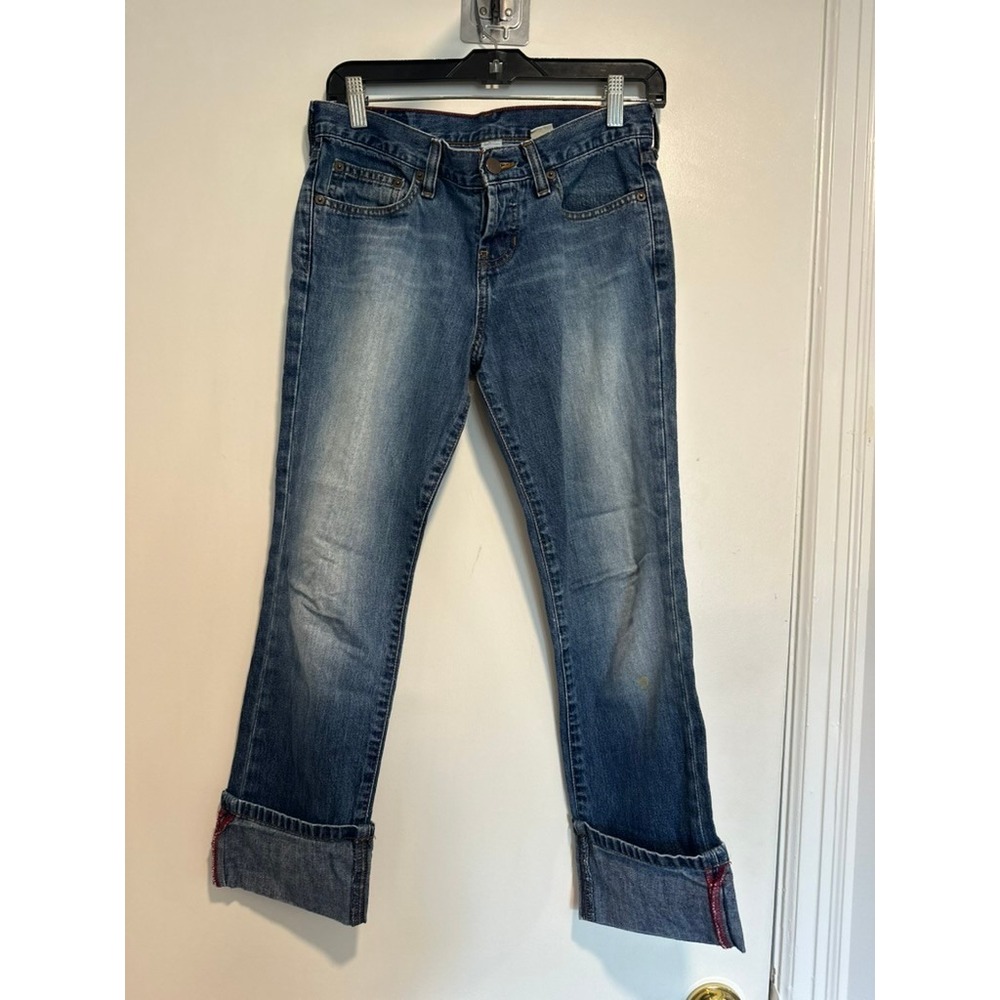 Abercrombie & Fitch Y2K Low Rise Straight Leg Cuffed Jeans Sz:00 Blue Button Fly